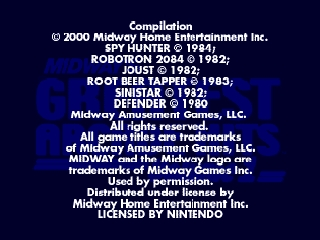 Midway's Greatest Arcade Hits Vol. 1 (USA) Title Screen